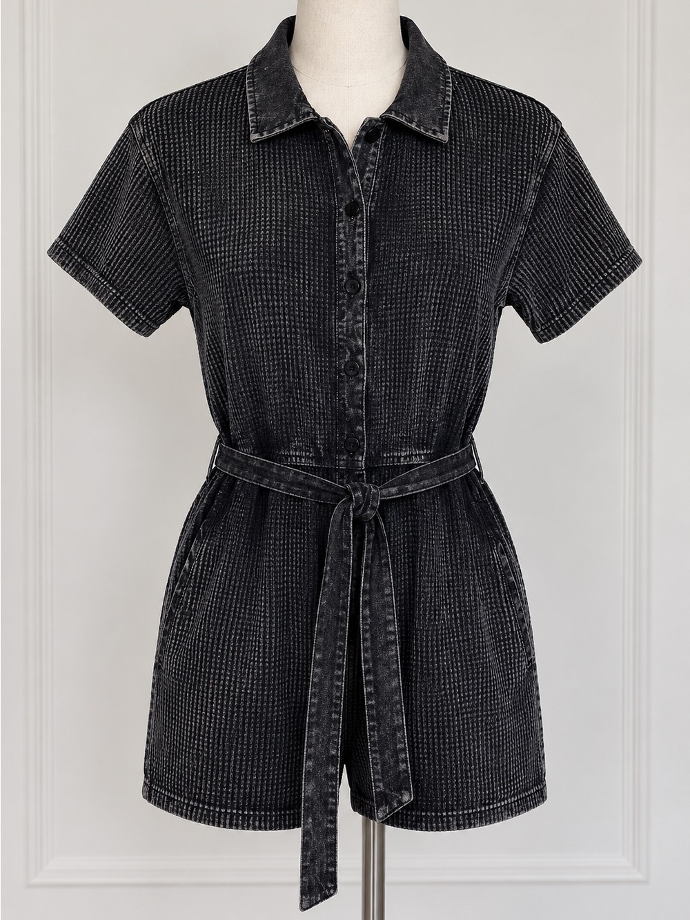 Mono B Mineral Wash Waffle Knit Romper Size M Mint